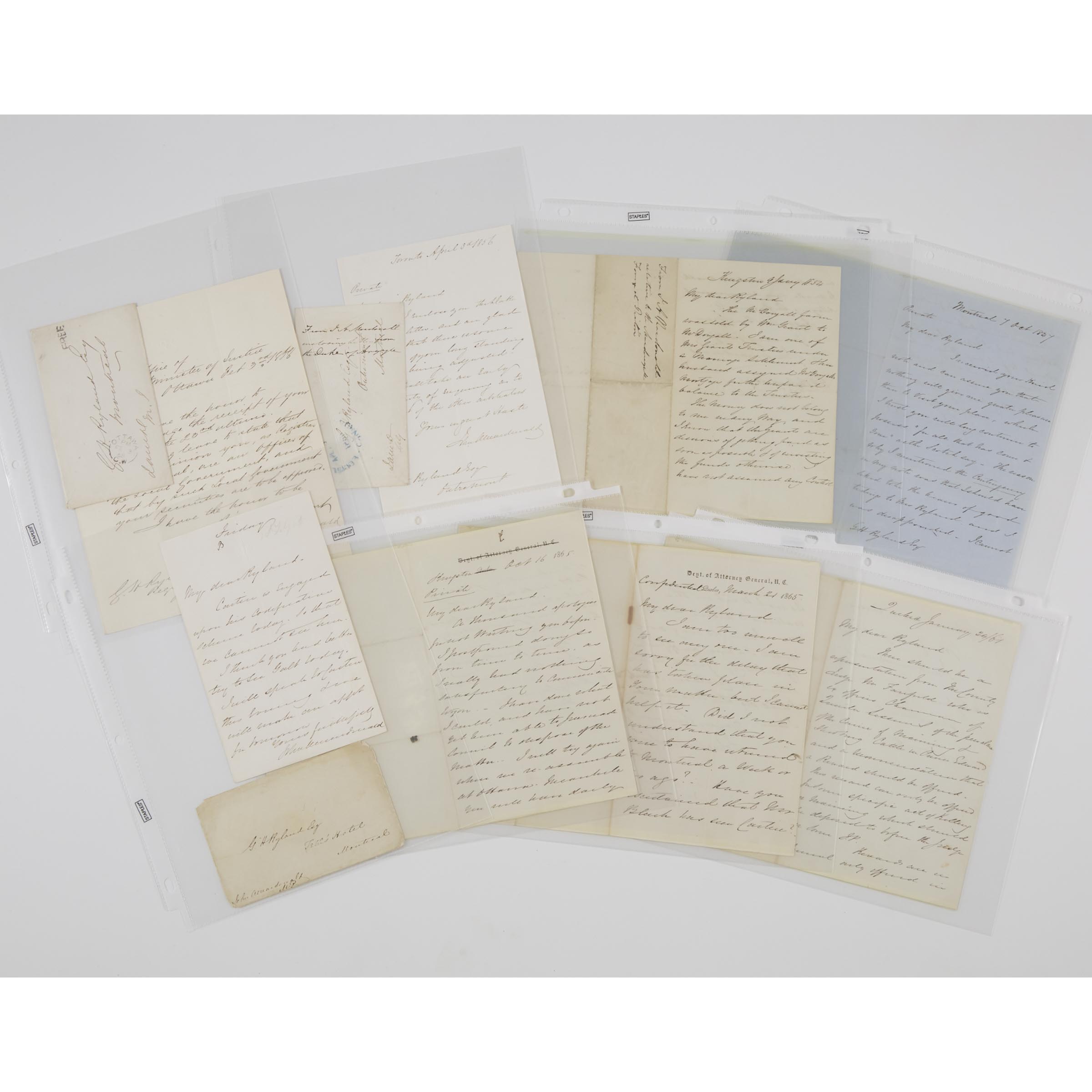 Sir John A. Macdonald to George Herman Ryland, Archive of Eight Autograph Letters, Signed, 1847-1865