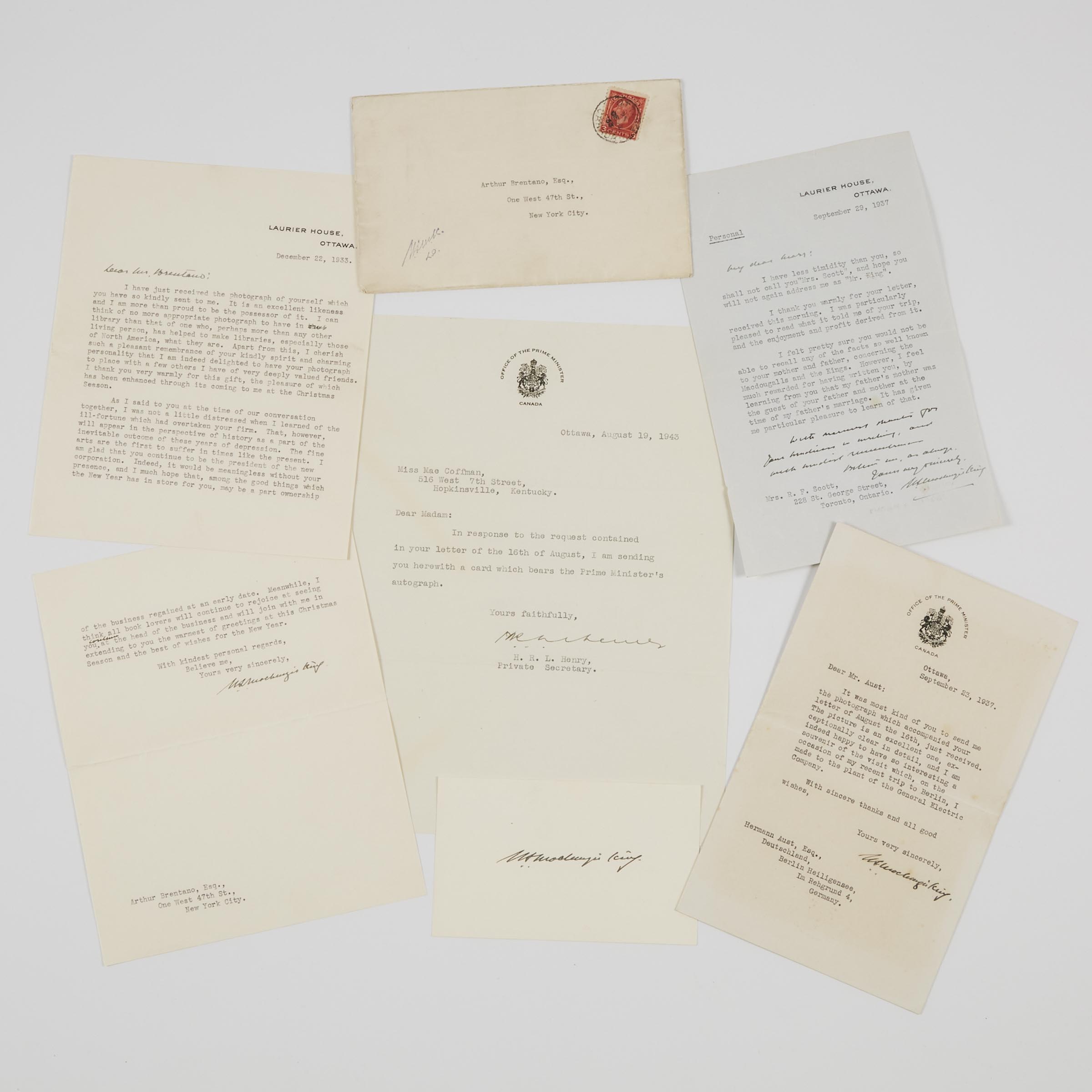 Mackenzie King, Four Letters, 1933-1943