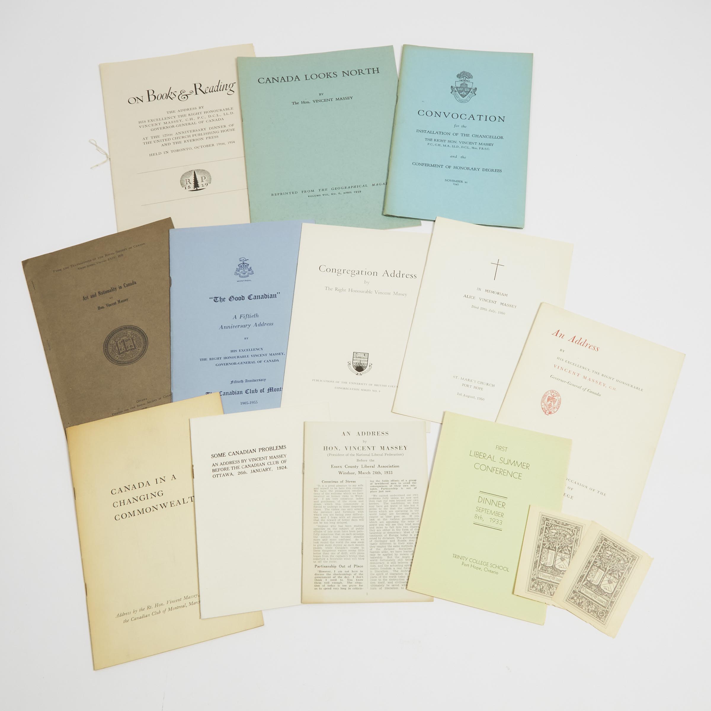 12 Pieces of Ephemera Relating to Vincent Massey, 1930s-1960s