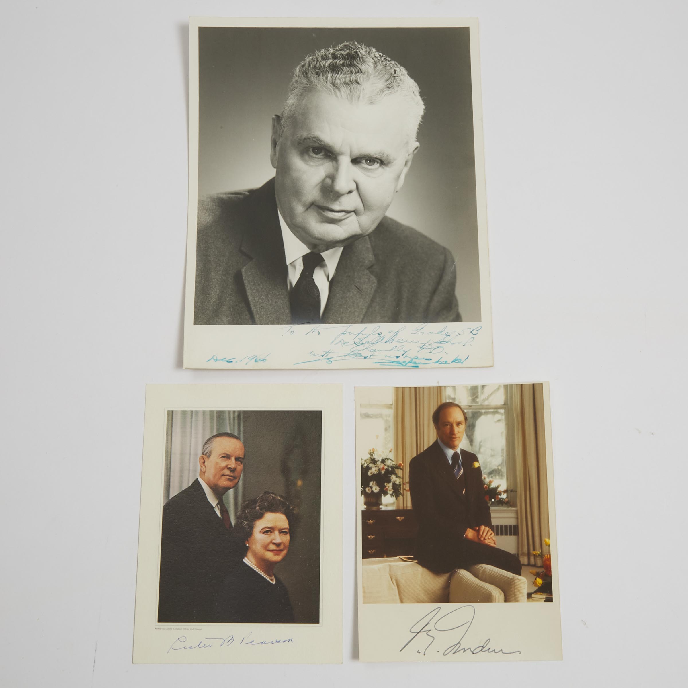 Three Signed Photographs of Canadian Prime Ministers, mid 20th century