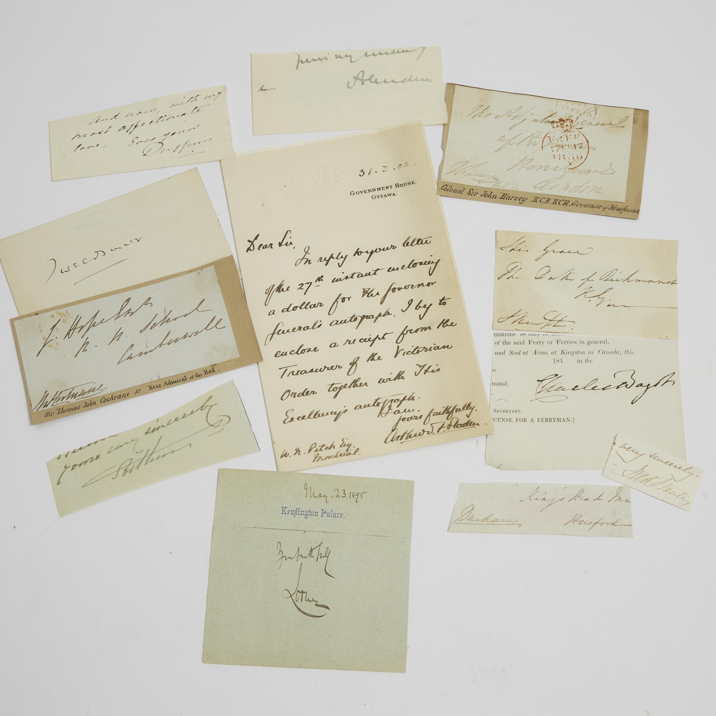 Collection of Signatures of Twelve Governors General of Canada, 19th and early 20th centuries