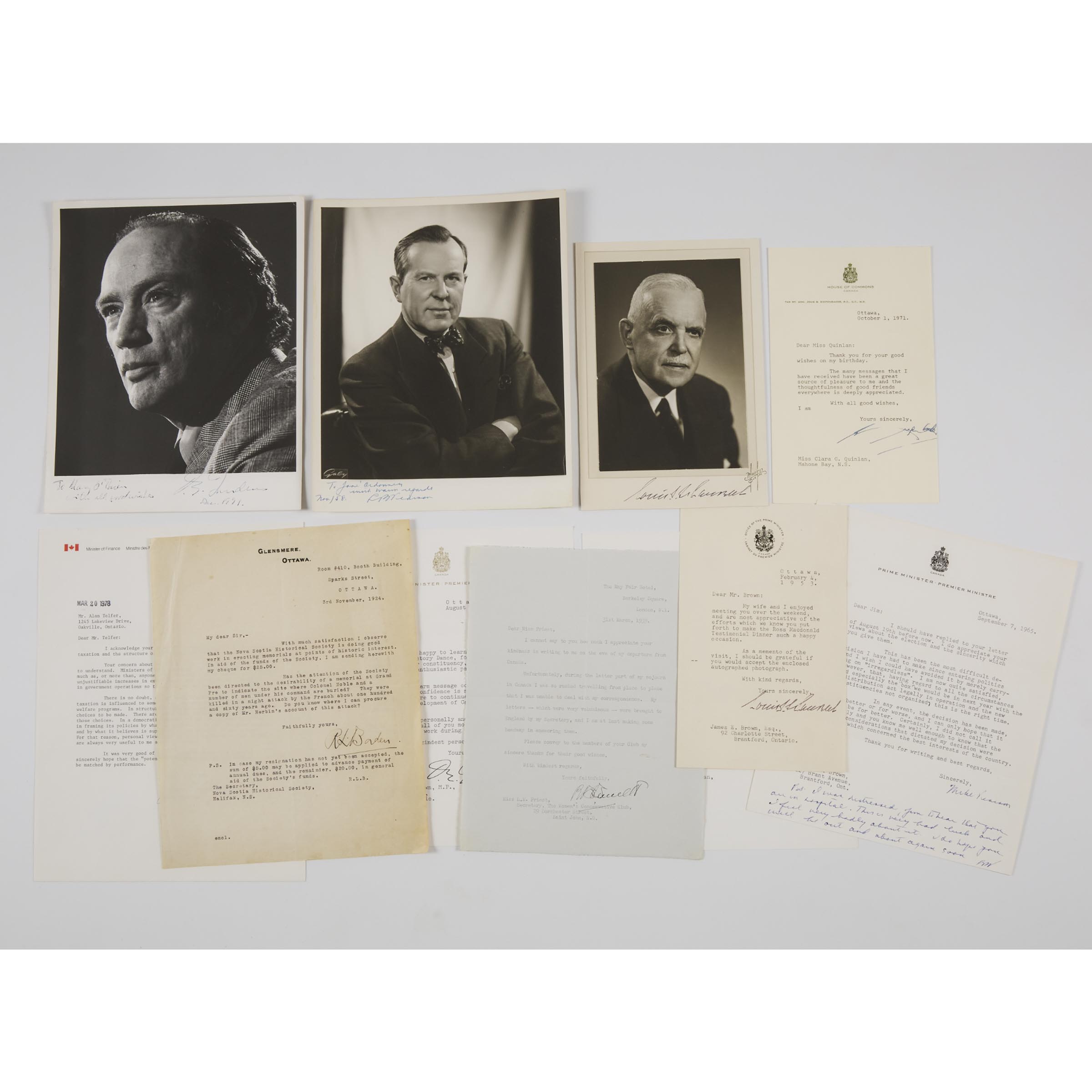 Prime Ministers of Canada: Archive of Letters and Photographs, Signed, 1924-1971 