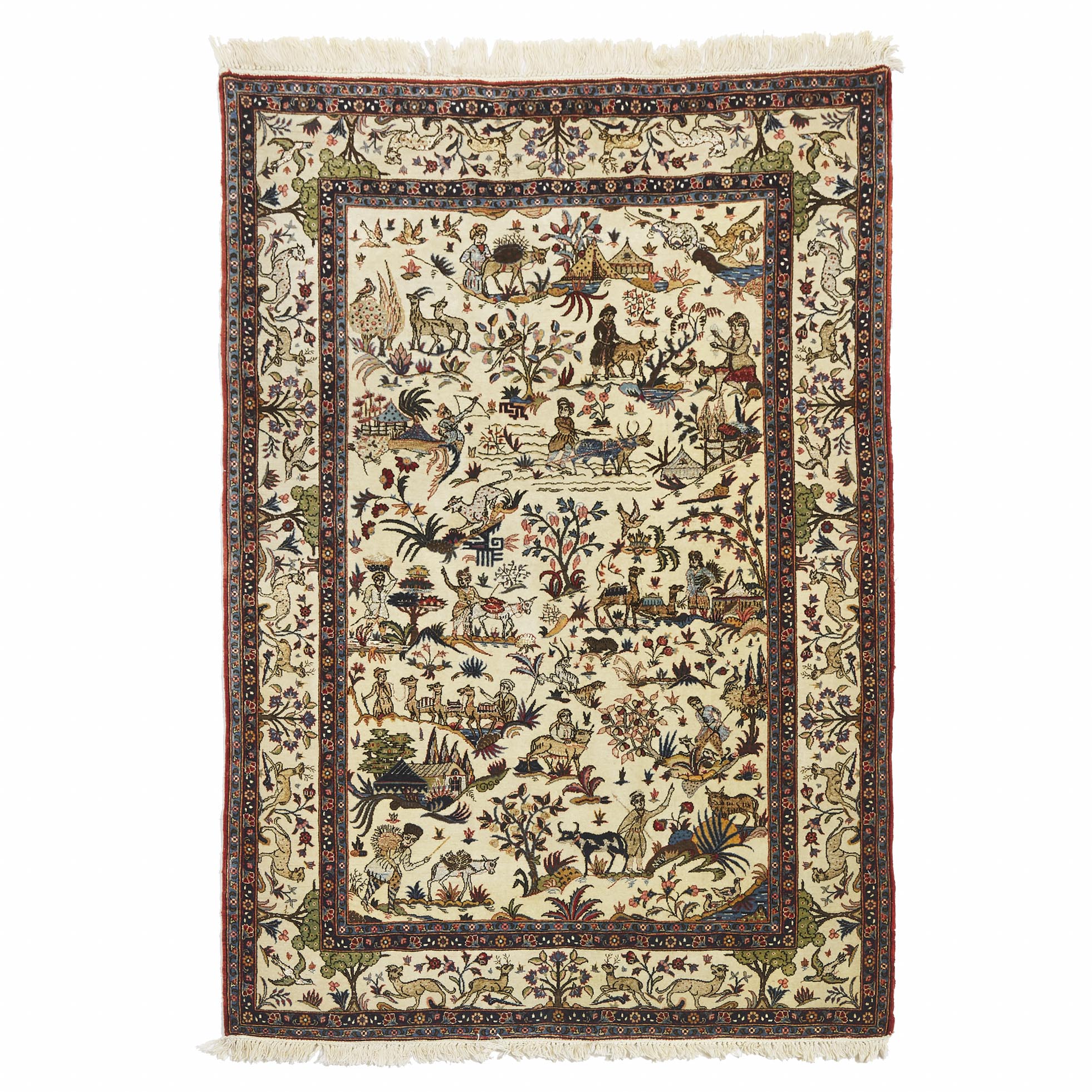 Fine Qum Pictorial Rug with silk inlets, Persian, c.1970