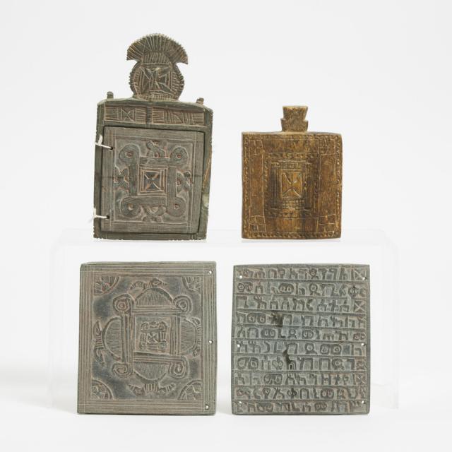 Ethiopian Coptic Carved Green Stone and Wood Icons, East Africa, 19th century