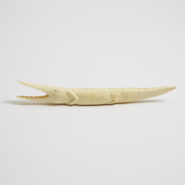 African Carved Ivory Crocodile, mid 20th century