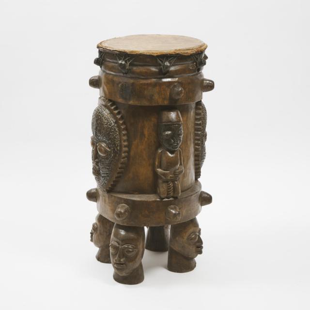 Large Yoruba Figural Drum, Nigeria, West Africa, late 20th century