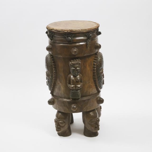 Large Yoruba Figural Drum, Nigeria, West Africa, late 20th century