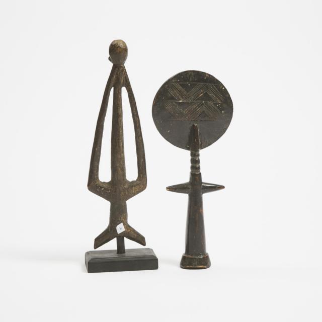 Ashanti Akuaba (Fertility) Doll, Ghana together with a unidentified Abstract Flute Form Figure, possibly Lobi or Mossi, both West Africa, 20th century
