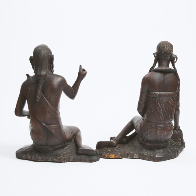 Pair of Maasai Carved Hardwood Seated Male and Female Figures, Kenya/Tanzania, East Africa, 20th century