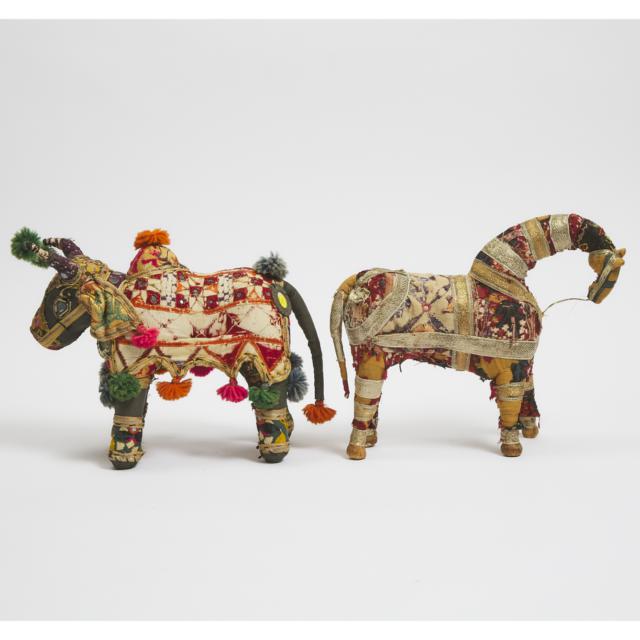 Indian Patchwork Textile Bull and Horse, possibly Rajastan, mid 20th century
