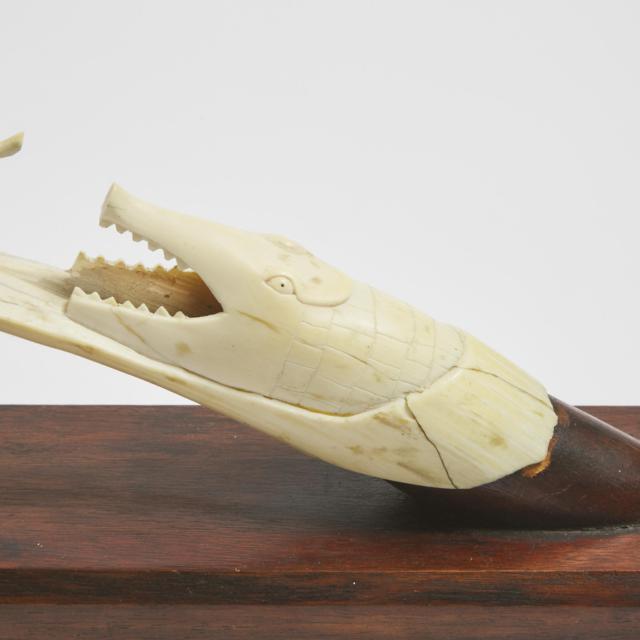 African Carved Ivory Elephant Bridge with Crocodile, late 19th to early 20th century