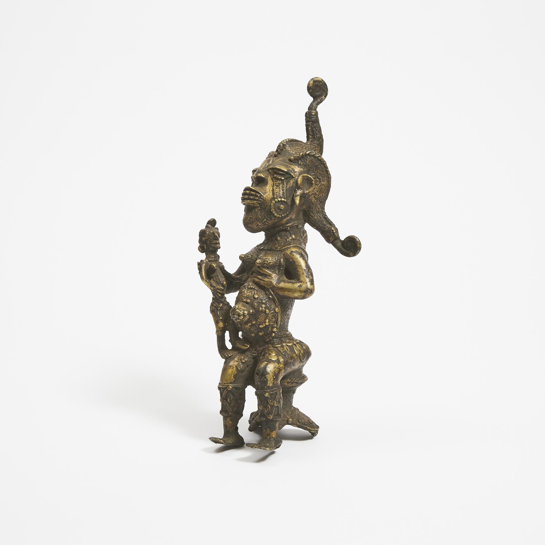 West African Lost Wax Cast Bronze Maternity Figure, Possibly Yoruba, 20th century