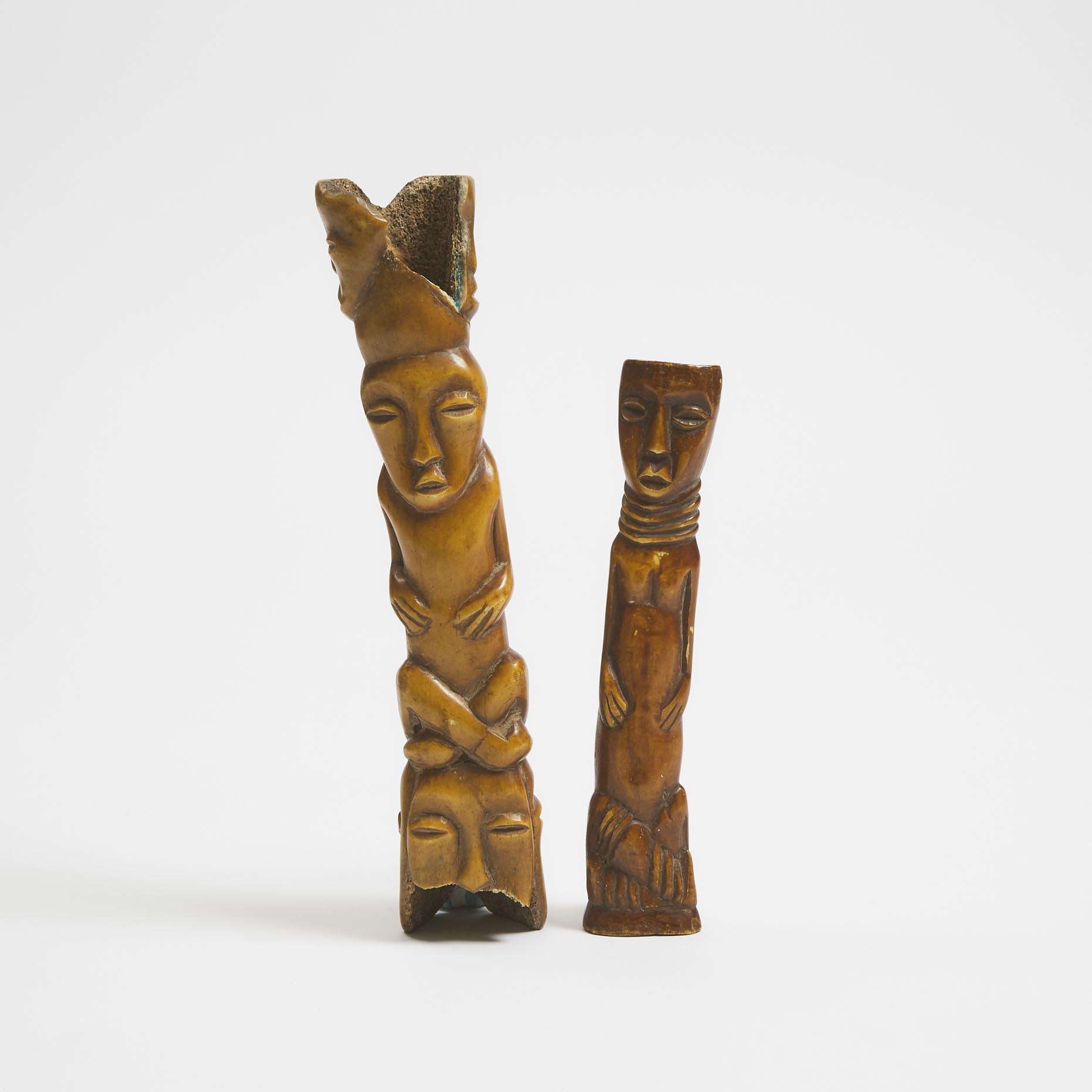 Lega Carved Bone Totem and Female figure, Democratic Republic of Congo, Central Africa, late 19th to early 20th century