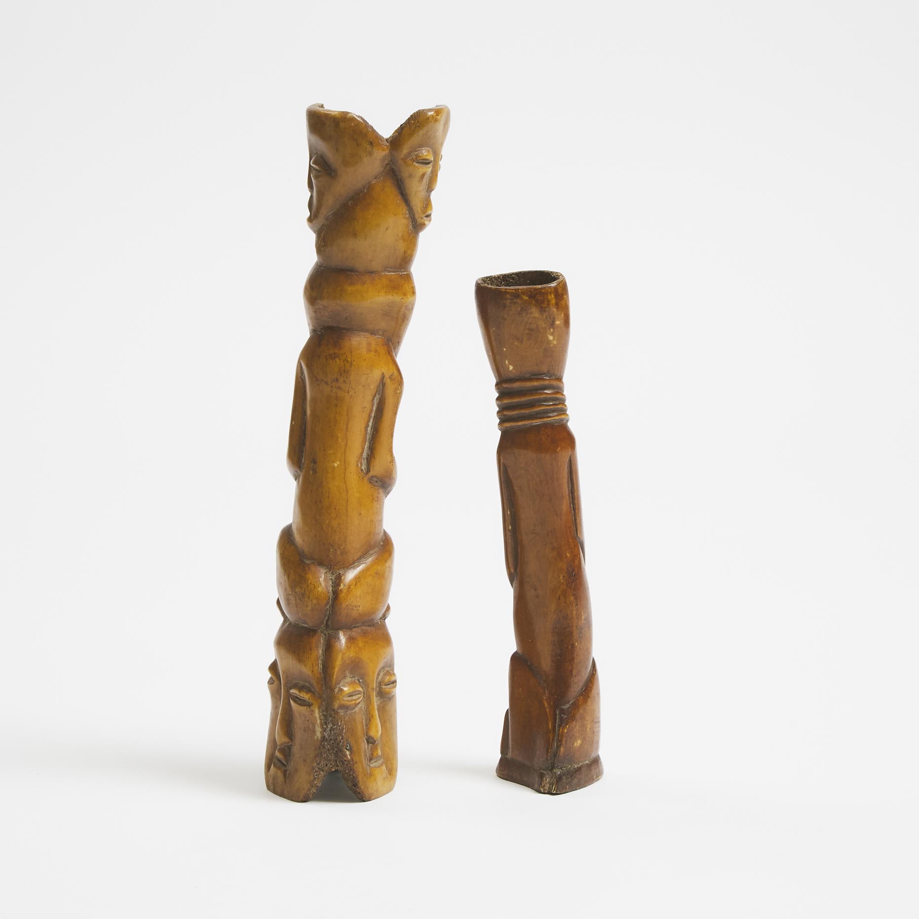 Lega Carved Bone Totem and Female figure, Democratic Republic of Congo, Central Africa, late 19th to early 20th century