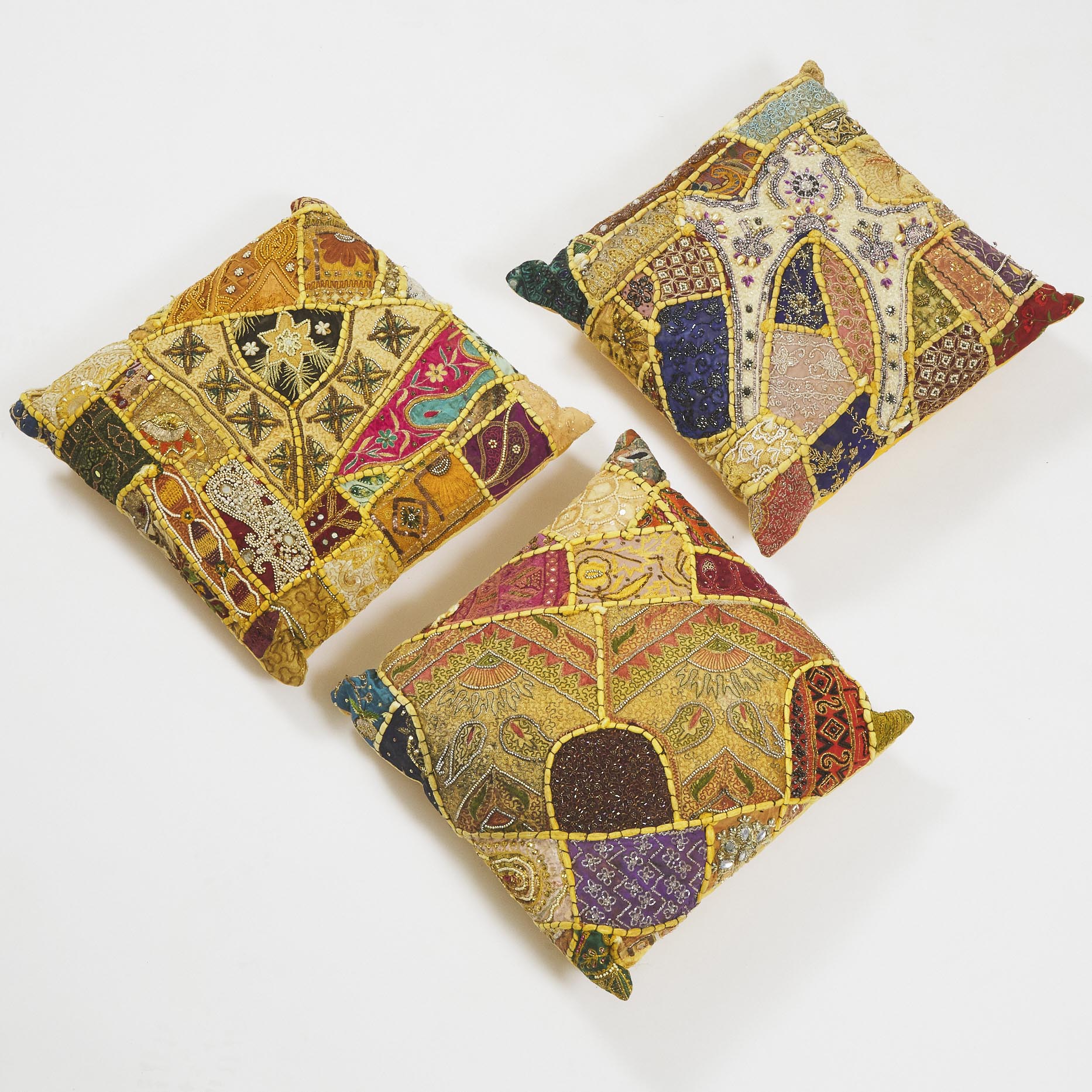 A Group of Three Indian Patchwork Pillows, mid 20th century