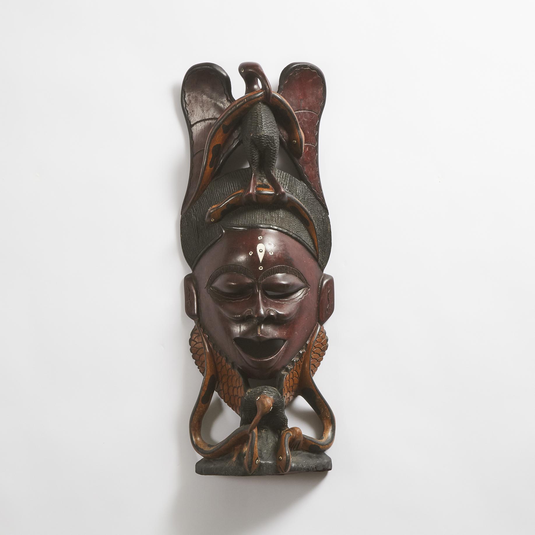 African Ebony Carved Mask Totem, late 20th century