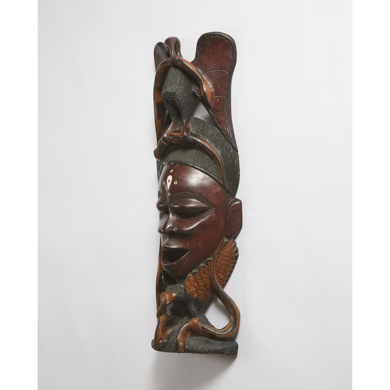 African Ebony Carved Mask Totem, late 20th century