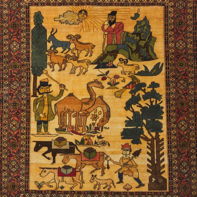 Hamadan Pictorial Rug, Persian, mid 20th century