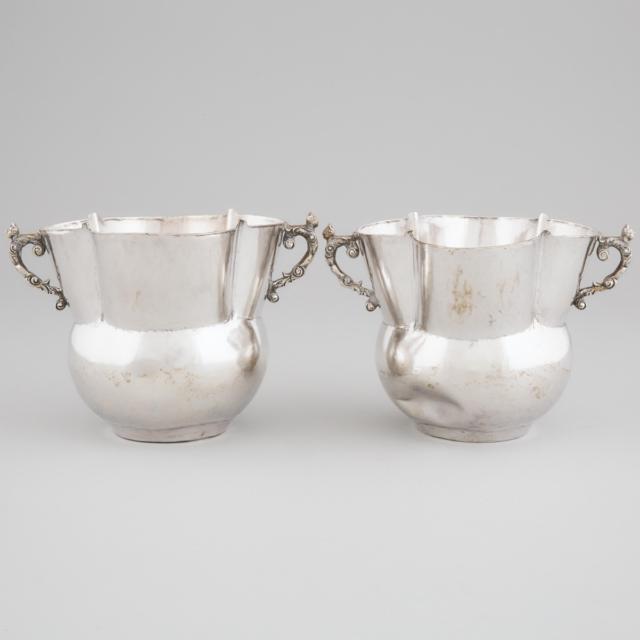 Pair of Peruvian Silver Two-Handled Vases, 20th century