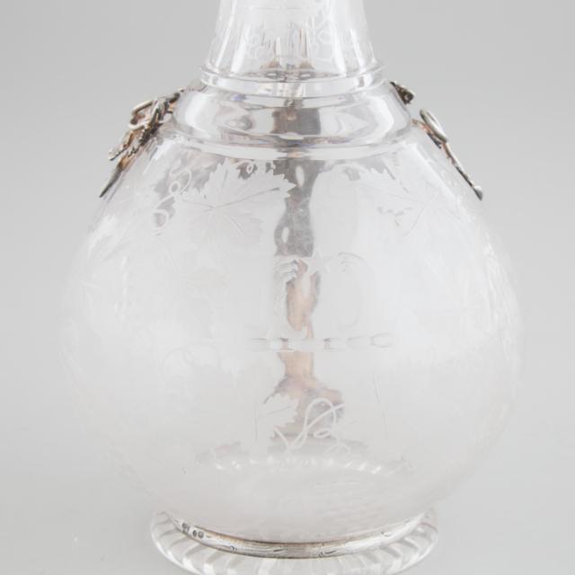 Victorian Silver Mounted Cut and Etched Glass Claret Jug, Robert Garrard, London, 1846