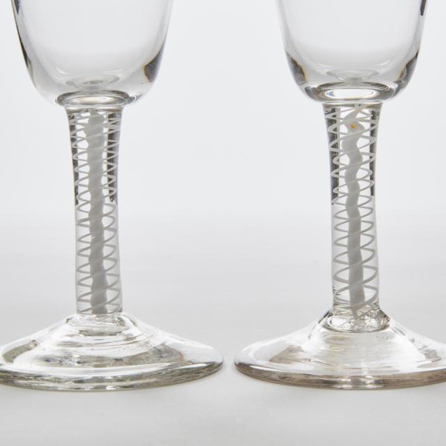 Pair of English Opaque Twist Stemmed Wine Glasses, c.1760-80