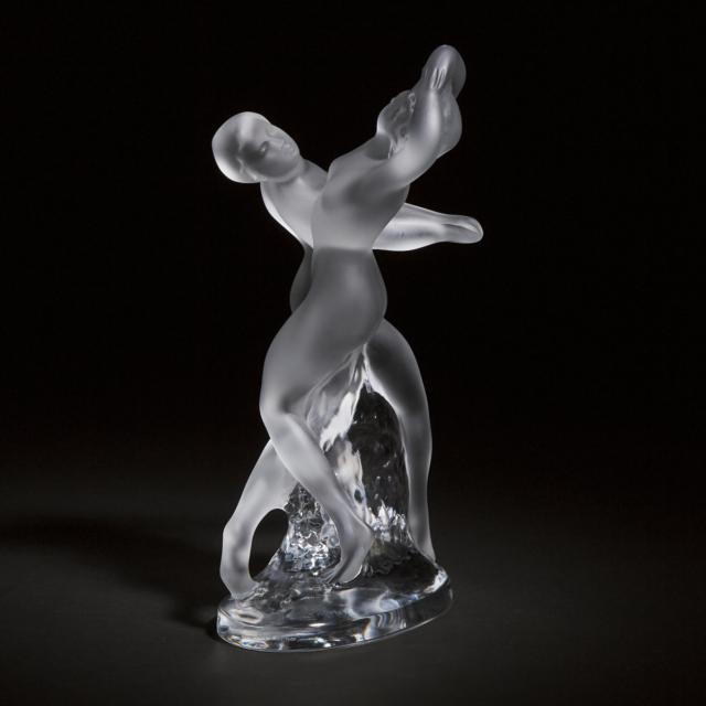 'Deux Danseuses', Lalique Moulded and Frosted Glass FIgure Group, post-1978