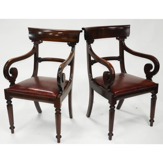 Pair of Empire Style Mahogany Open Arm Chairs, c.1840