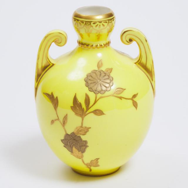 Royal Crown Derby Yellow and Gilt Ground Cabinet Vase, 1884