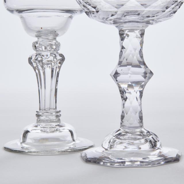 Two English Faceted or Moulded Pedestal Stemmed Sweetmeat Glasses, 18th century