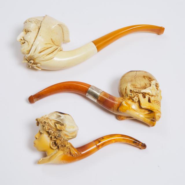 Three Meerschaum Character Pipes, 19th century