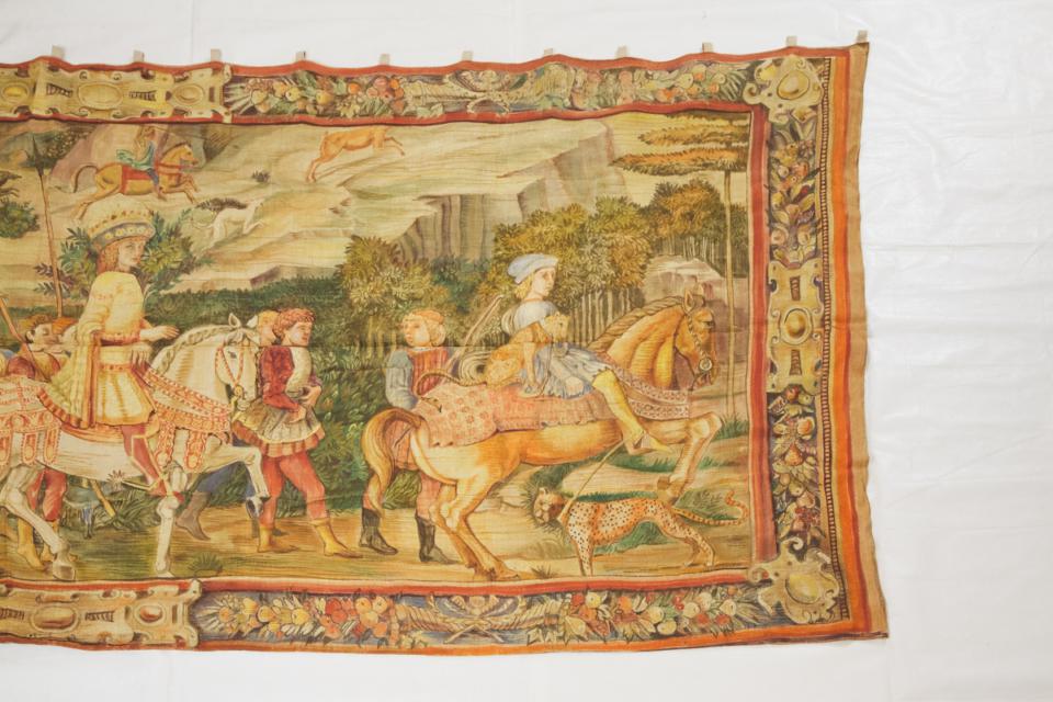 Large Painted Wall Hanging Depicting the 'Procession of the Youngest King' from the Magi Chapel's 'Journey of the Magi' Fresco in Florence, c.1980