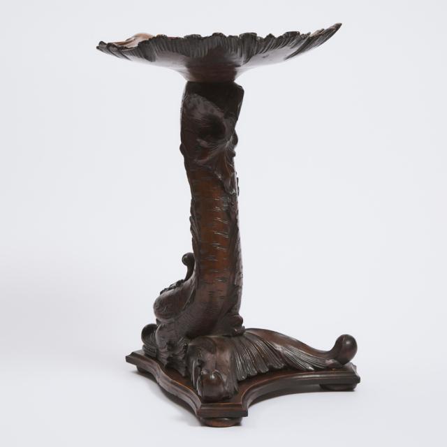 Venetian Carved Walnut Dolphin and Shell Form Grotto Stool, c.1880