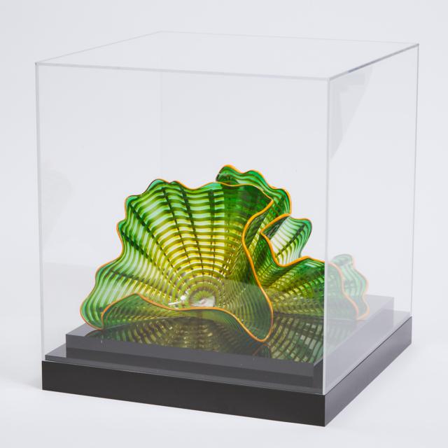 Dale Chihuly (American, b.1941), Laguna Persian Green Glass Group with Orange Lip Wraps, 2018