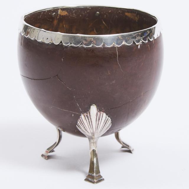 George III Silver Mounted Tripod Coconut Cup, 18th century