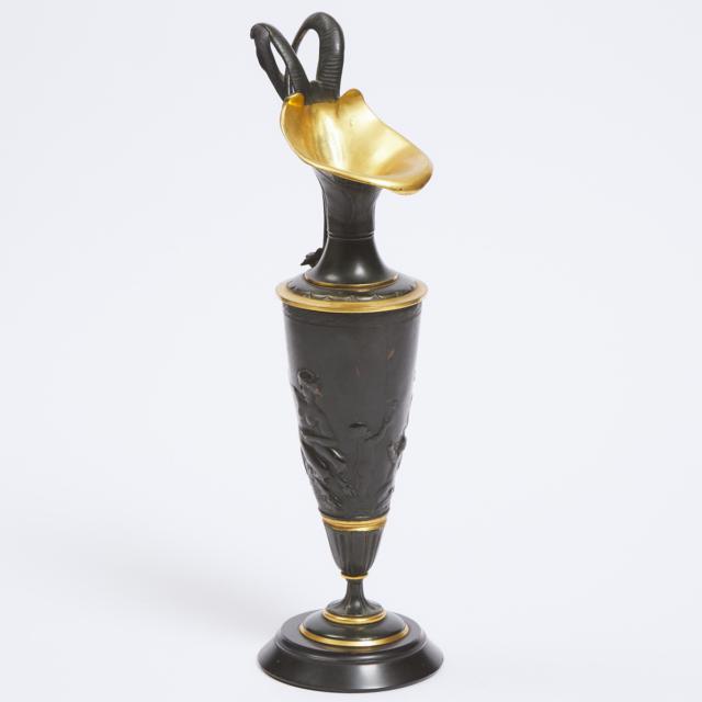 French Neo-Grec Patinated and Parcel Gilt Bronze Ewer, c.1880
