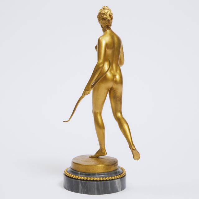 Barbedienne Gilt Bronze Figure of Diana, Goddess of the Hunt, after Houdon, late 19th century