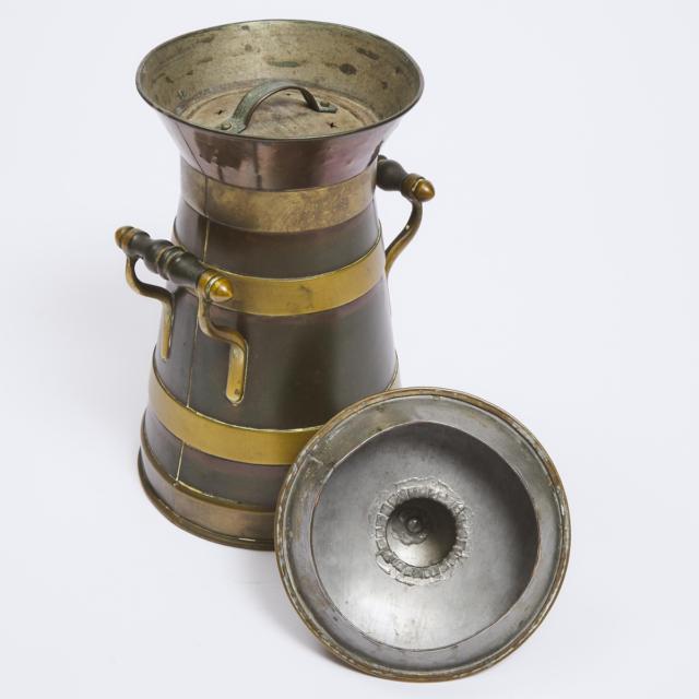 Brass Mounted Copper Churn Form Canister, 19th century