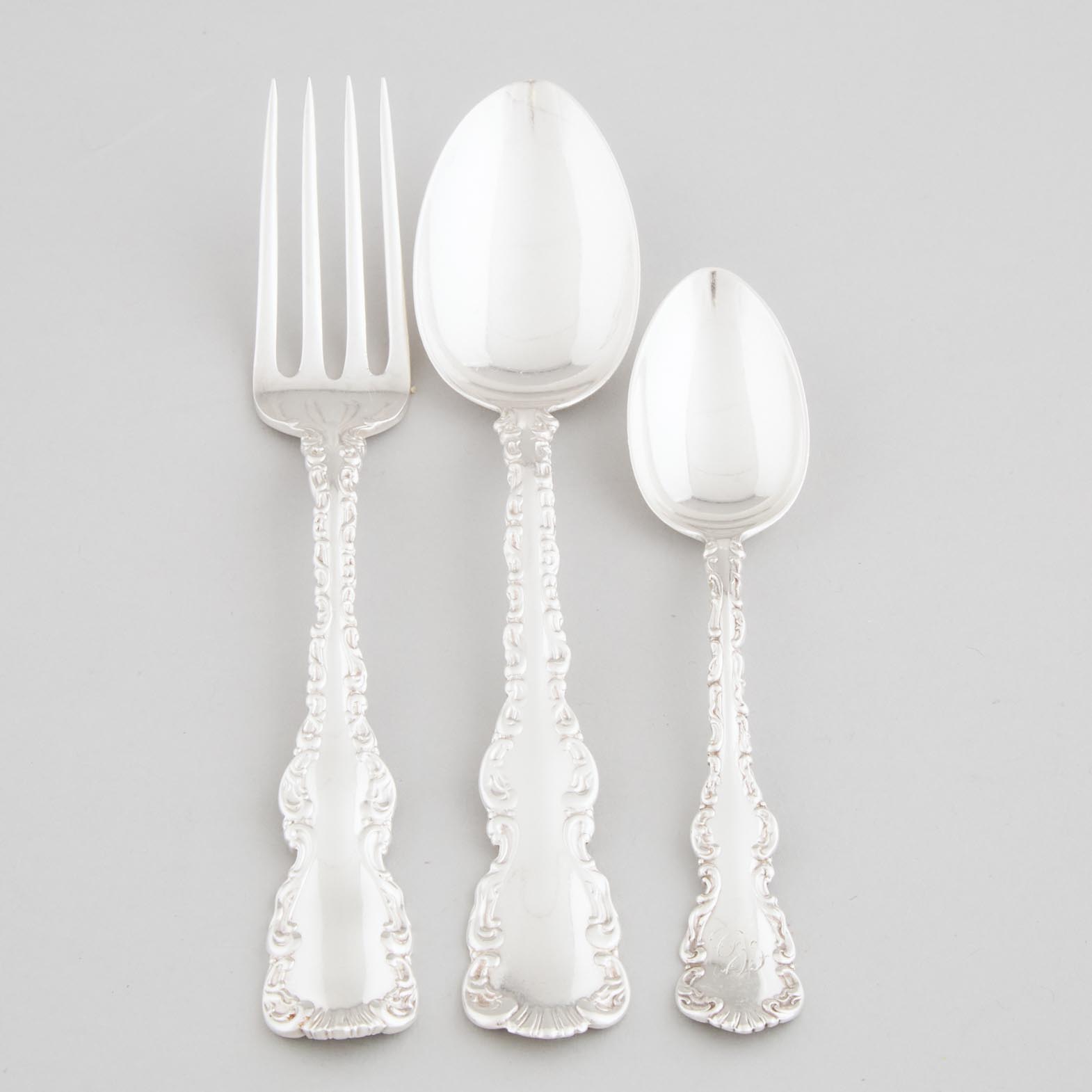 Canadian Silver 'Louis XV' Pattern Assembled Flatware, mainly J.E. Ellis & Co. and Roden Bros., Toronto, Ont., 20th century