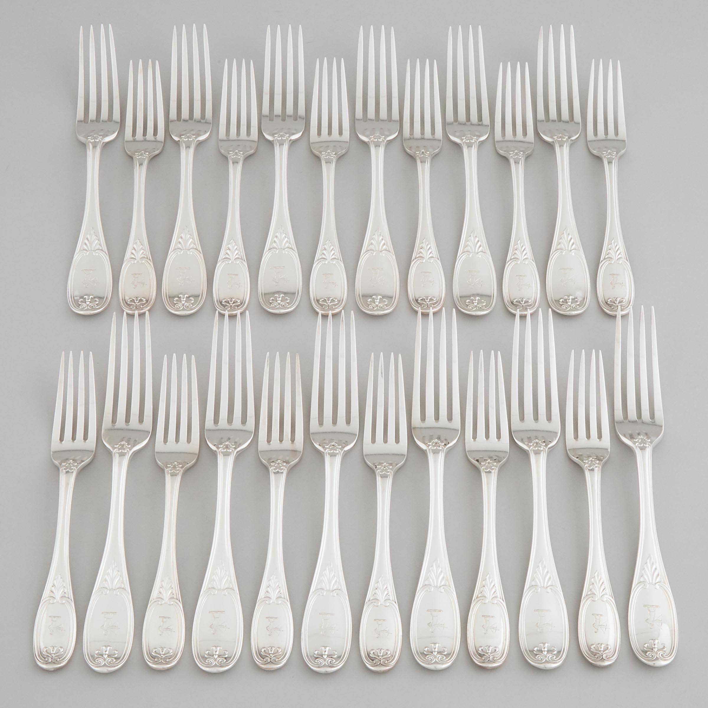 Twelve Victorian Silver 'Wellington' Pattern Table Forks and Twelve Dessert Forks, George Adams, London, 1855