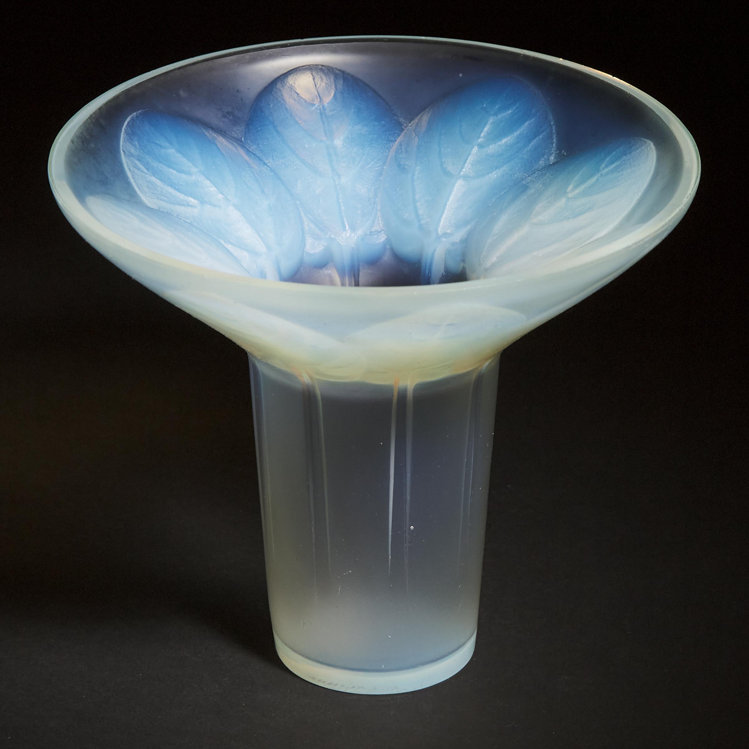 'Violettes', Lalique Moulded and Frosted Opalescent Glass Vase, c.1930