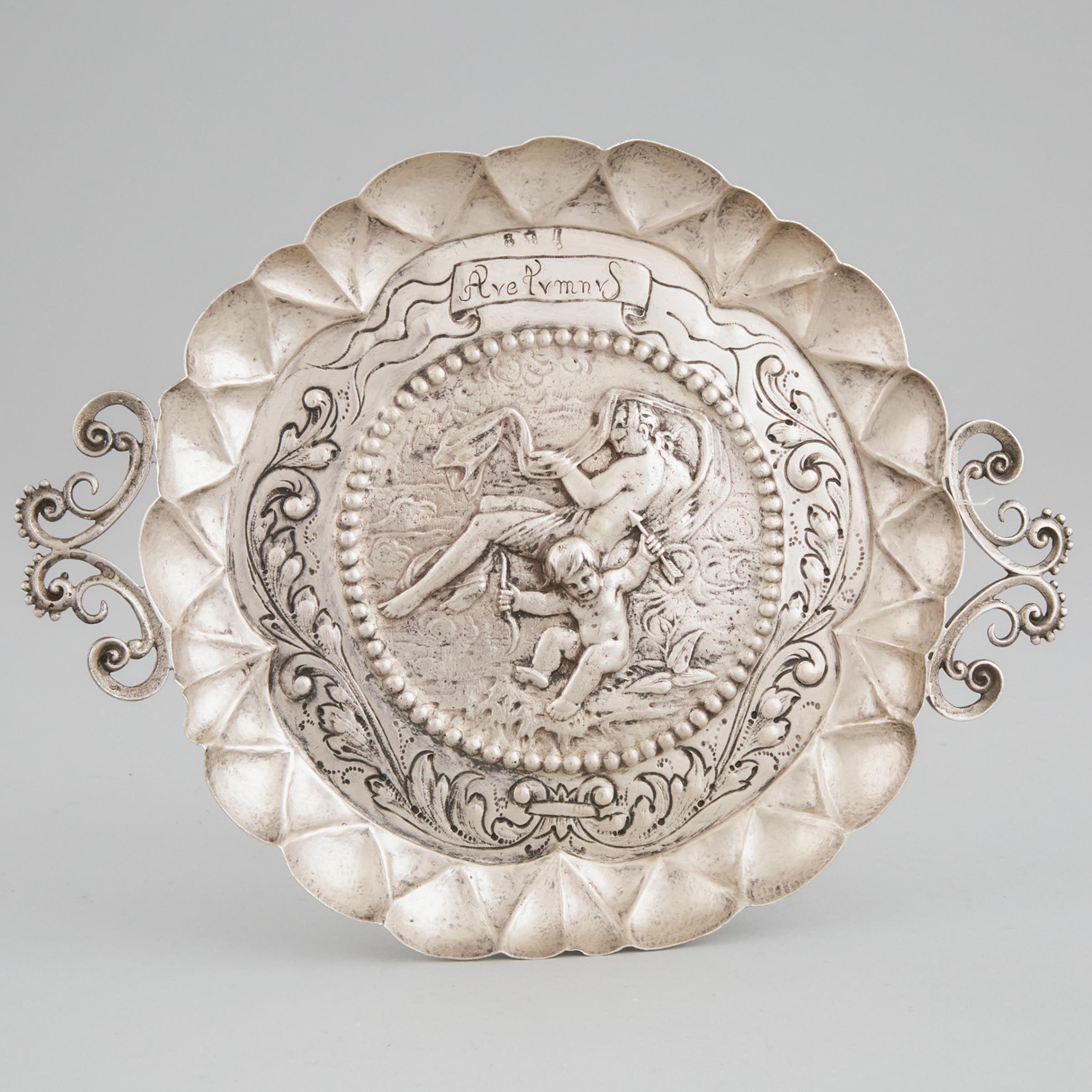German Silver Two-Handled Circular Dish, J.D Schleissner & Söhne, Hanau, early 20th century