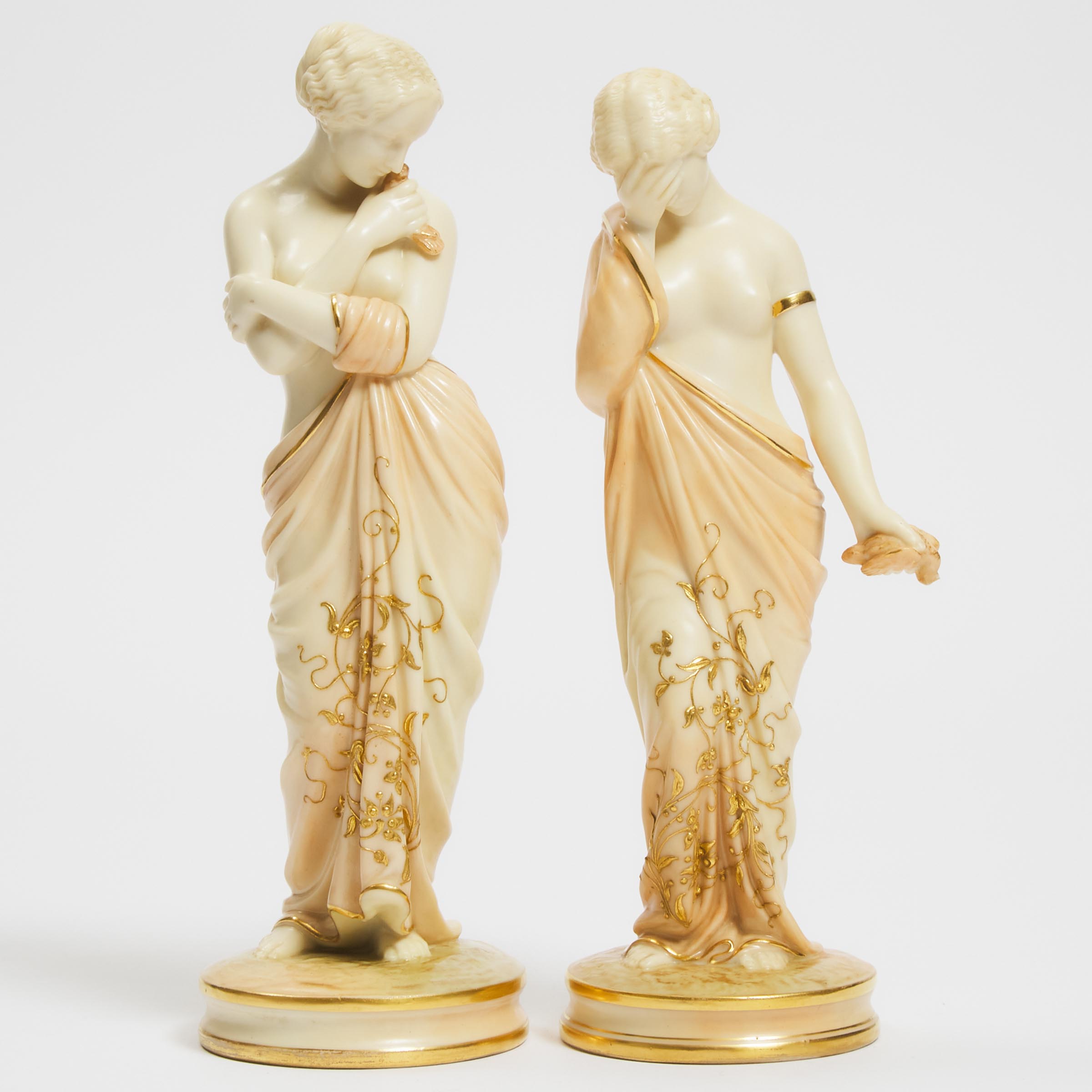 Pair of Royal Worcester Figures of 'Joy' and 'Sorrow', 1898/1900