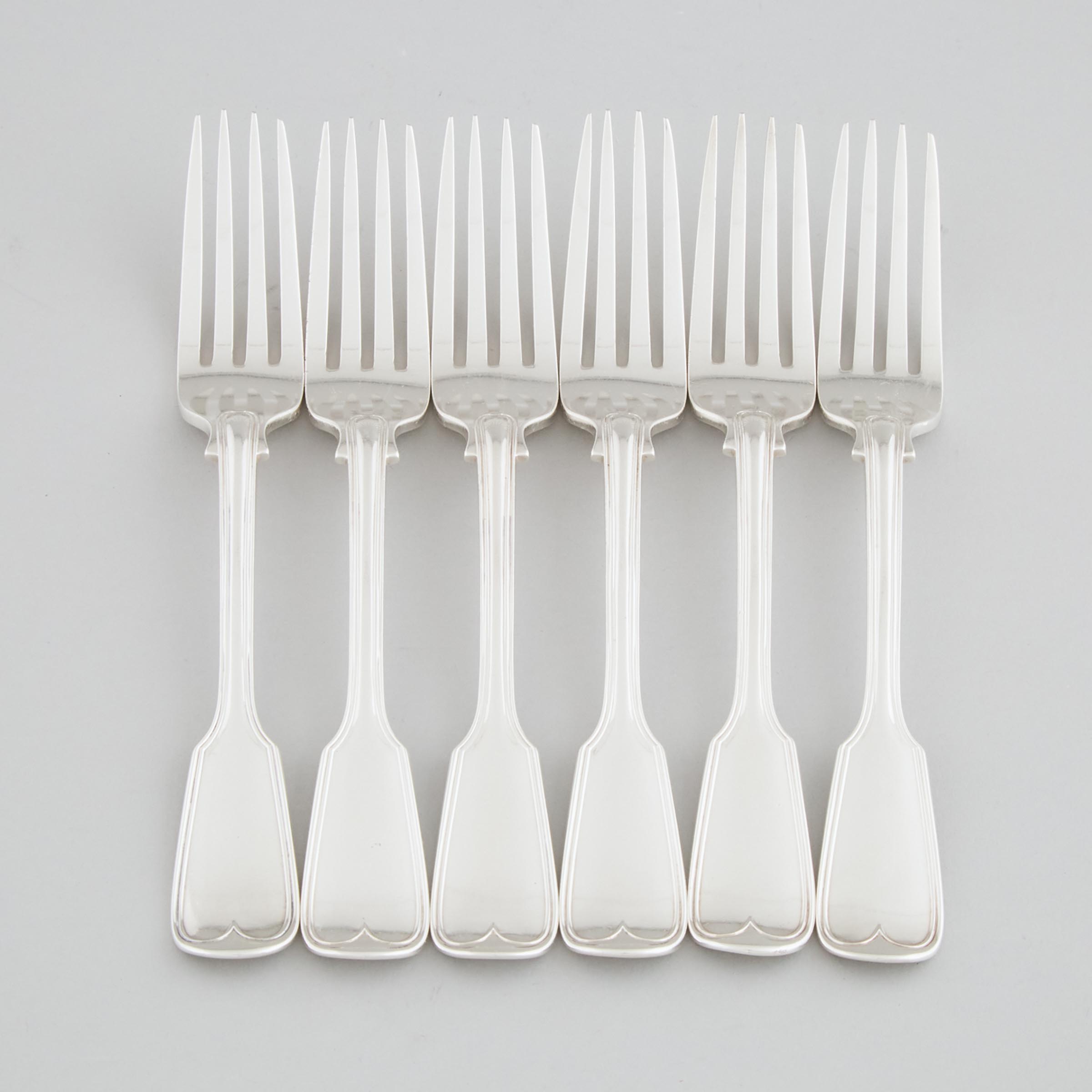Six Victorian Silver Fiddle & Thread Pattern Table Forks, George Adams, London, 1863