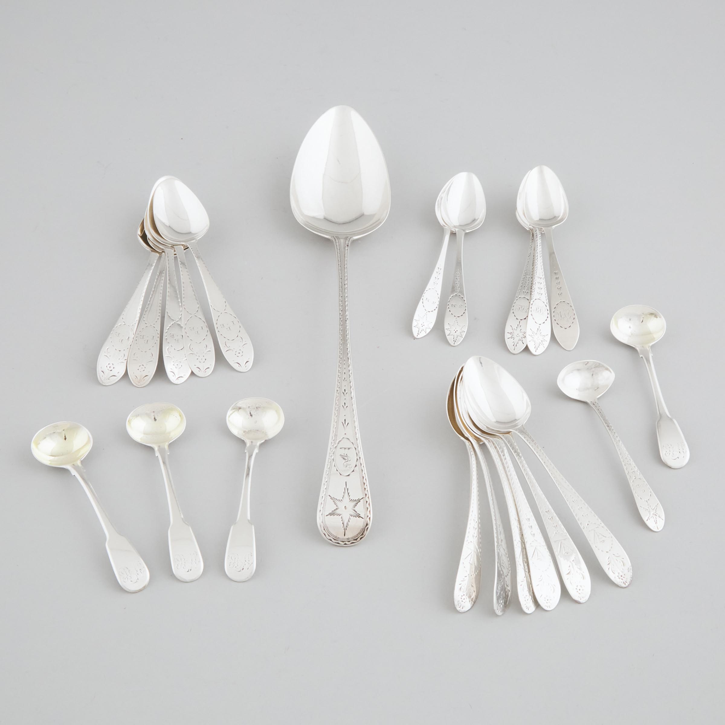 Group of George III Mainly Irish Silver Flatware, late 18th/early 19th century