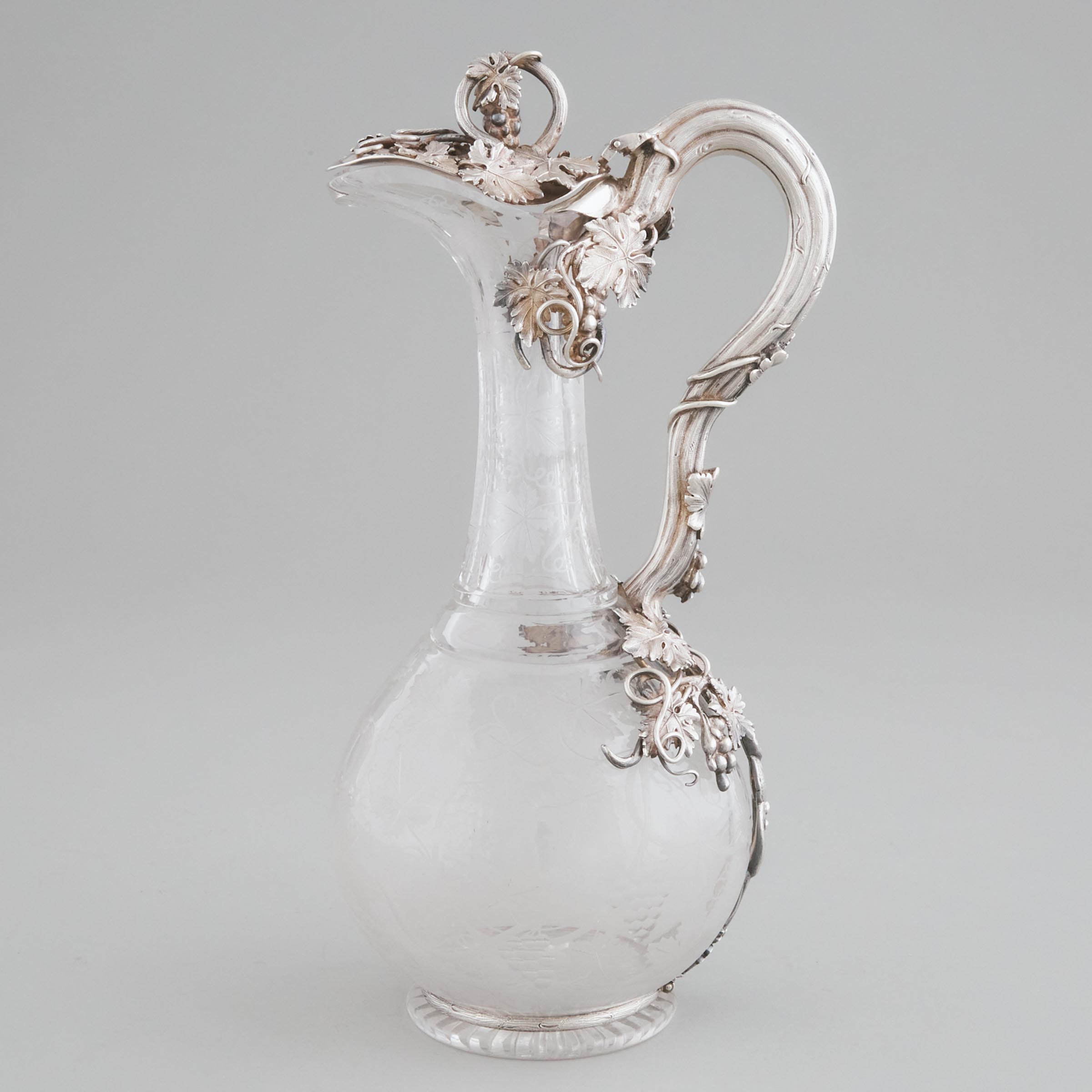 Victorian Silver Mounted Cut and Etched Glass Claret Jug, Robert Garrard, London, 1846