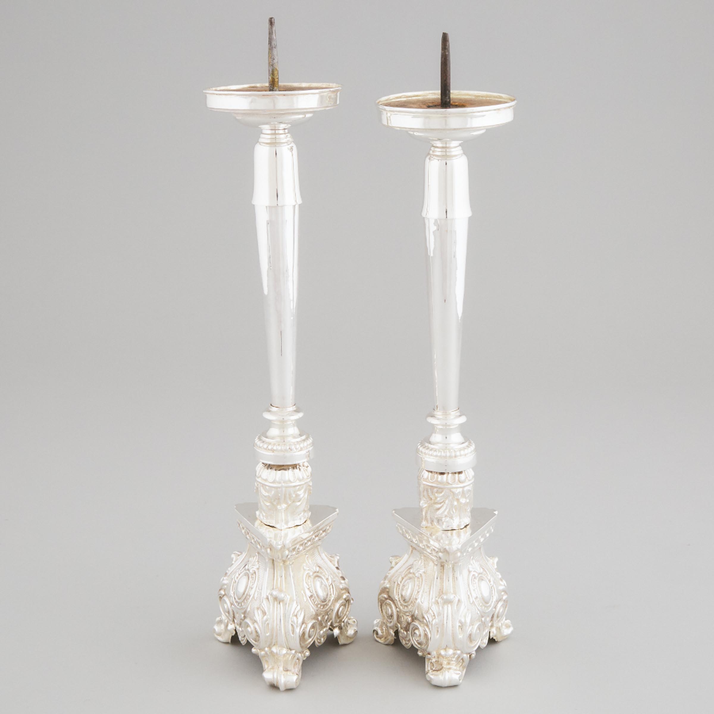 Pair of Continental Silver Plated Pricket Candlesticks, 19th/20th century