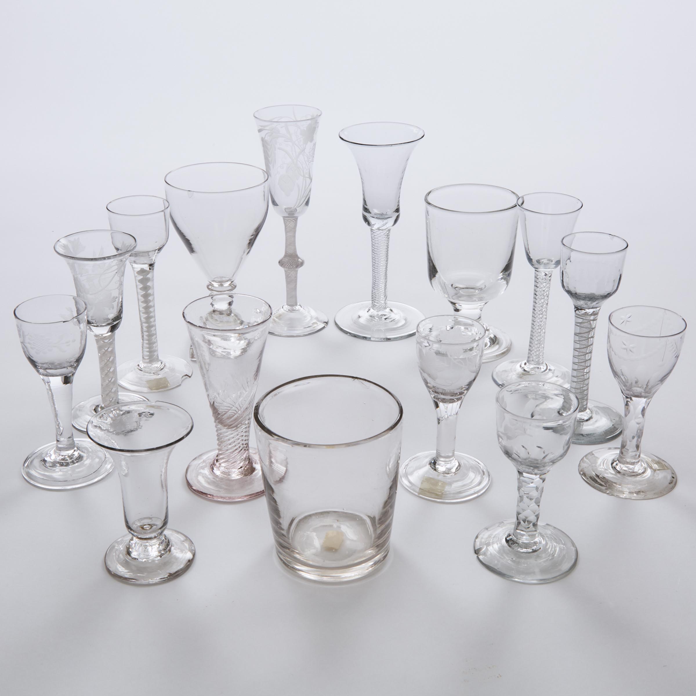 Group of Fifteen Various English Drinking Glasses, 18th/19th century