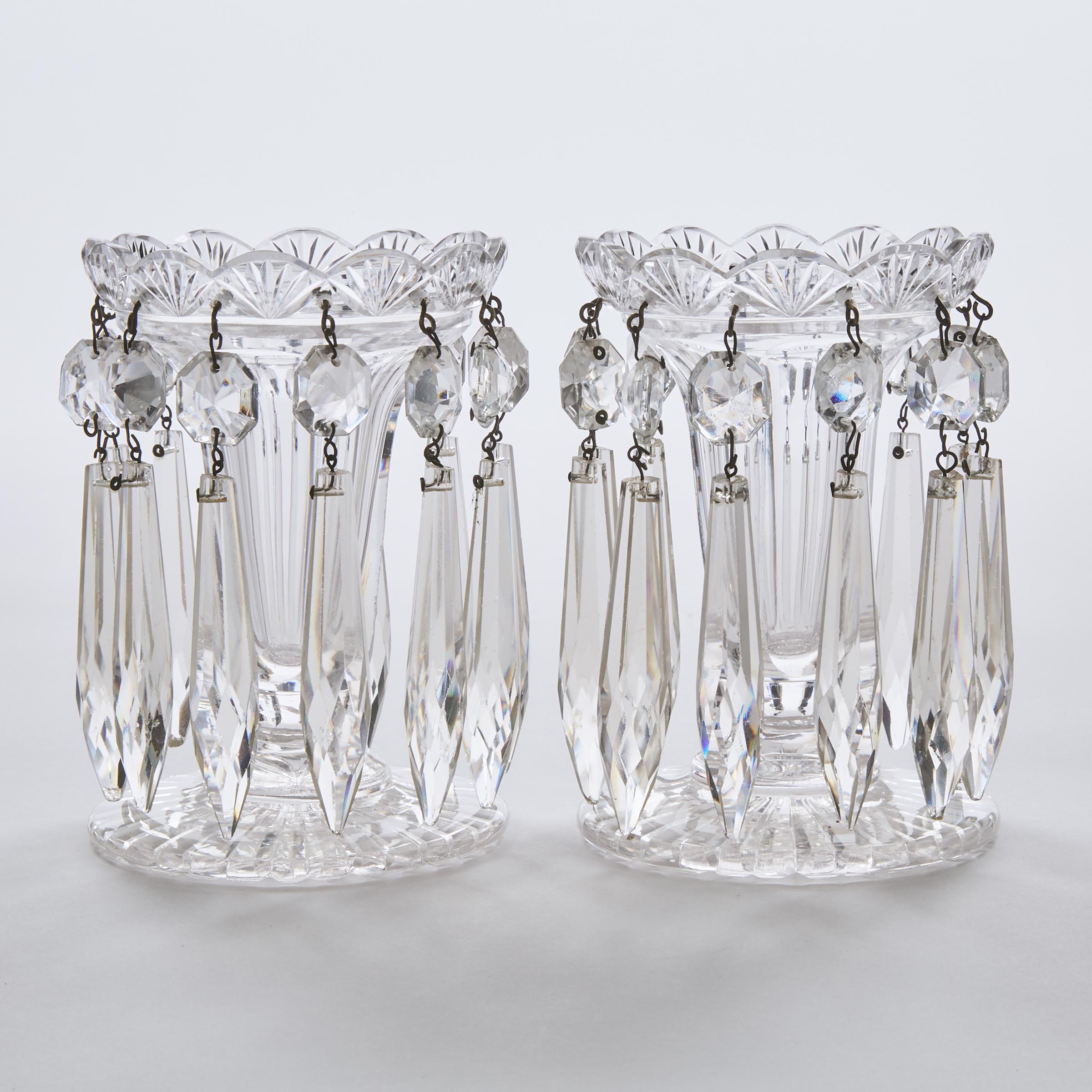 Pair of English Cut Glass Small Lustres, 19th century