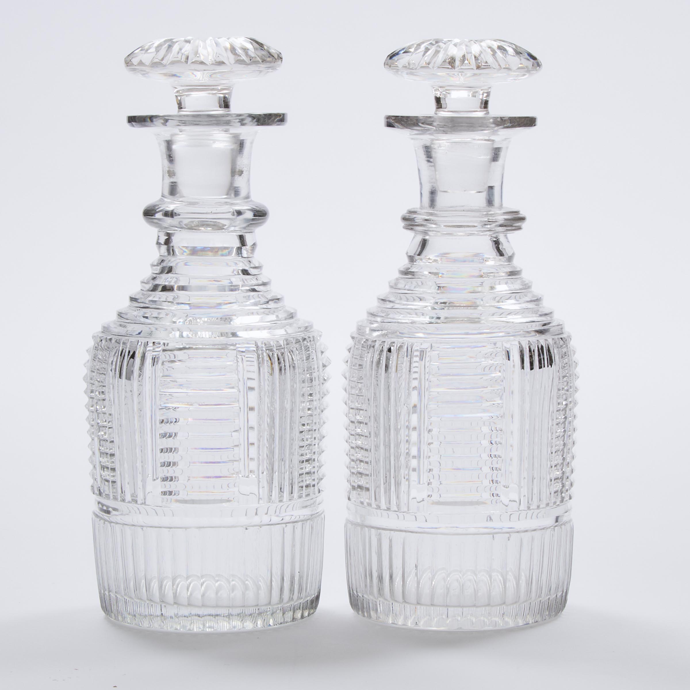 Pair of Anglo-Irish Cut Glass Small Decanters, early 19th century