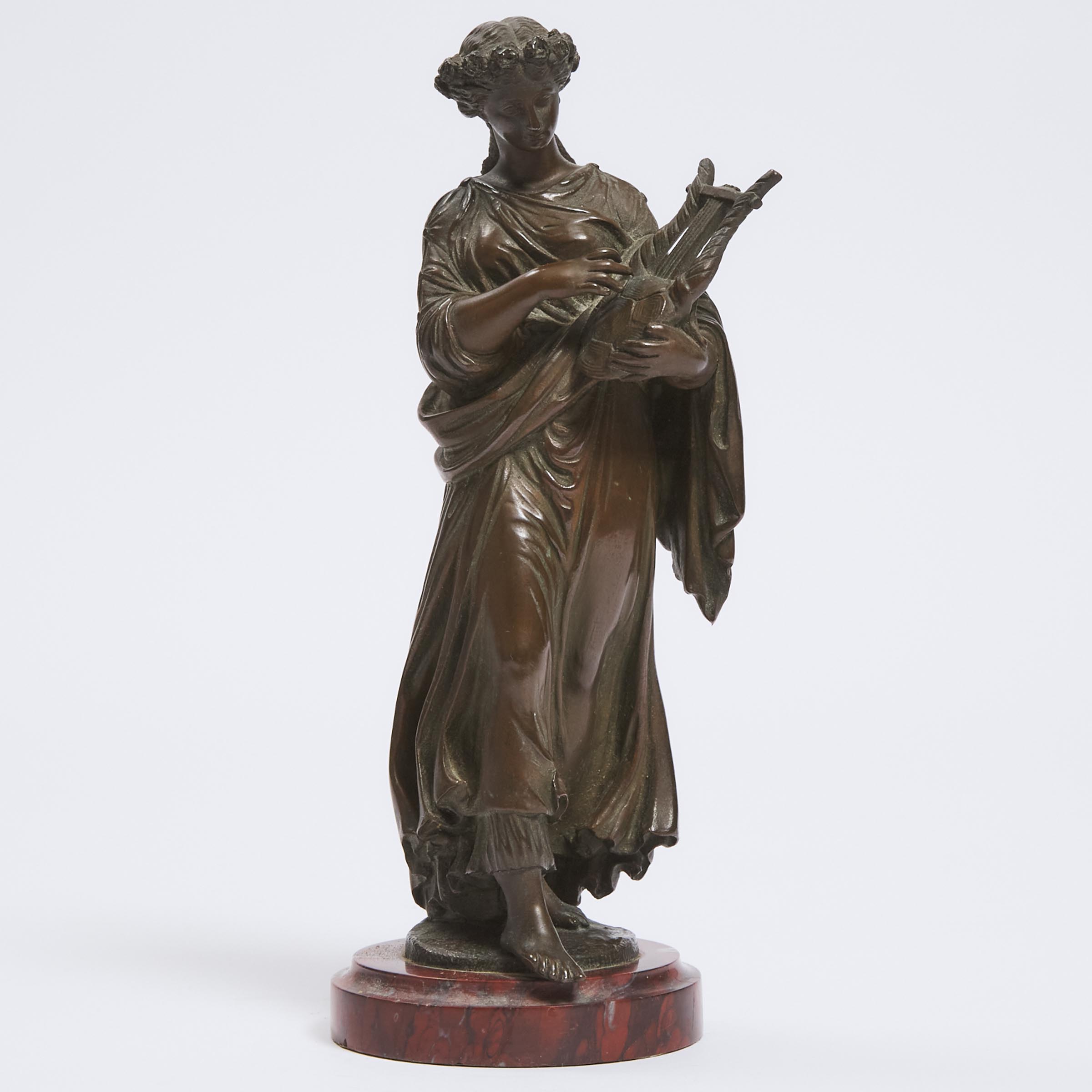 French School Patinated Bronze Figure of a Classical Musician, 19th century